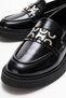 Genuine Black Patent Leather Women's Metal Buckle Detailed Women's Loafer Shoes Lightweight Comfortable Modern Design - 2