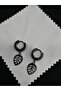 Steel Hoop Earrings Black Color Leaf Model Jewelry Accessory - 4