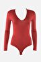 Bordo Derin V Yakalı Çıtçıtlı Örme Body TPRAW22BD0084 - 6