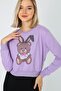 Women's Stoned Printed Purple Crew Neck Sweatshirt - 2