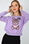 Women's Stoned Printed Purple Crew Neck Sweatshirt - 4