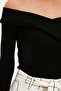 Siyah Carmen Yaka Fitilli Alttan Çıtçıtlı Esnek Örme Body TWOAW21BD0053 - 8