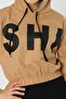 Women's Text Printed Brown Hooded Sweatshirt - 3