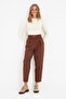 Brown Cotton Carrot Pattern Stripe Detailed Woven Trousers TWOAW22PL0342 - 7