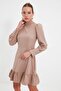 Mink Mini Woven High Collar Flounced Woven Dress TWOAW21EL1816 - 2
