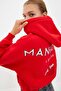 Red Back Print Detailed Hooded Thick Inside Fleece Knitted Sweatshirt TWOAW22SW0711 - 2