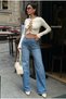 Women's High Waist Palazzo Lycra Denim Jeans with Belt Detail