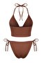 Kahverengi Çiçek Desenli Bağlamalı Tankini Kaplı Normal Bel Brazilian Bikini Takımı TBESS26BT00008 - 6
