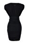 Siyah Düz Bodycon V Yaka Kolsuz Büzgülü Mini Esnek Örme Elbise TWOSS26EL00029 - 6