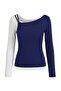 Navy Blue Double-Look Regular Fit Long Sleeve Cotton Ribbed Knitted Blouse Twoss26Bz00231 - 6