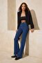 Koyu Mavi Yüksek Bel Az Esnek İspanyol Paça Flare Jeans TWOSS23JE00064 - 2