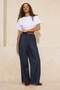 Koyu Mavi DÖKÜMLÜ Bel Detaylı Yüksek Bel %100 Pamuk Wide Leg Jeans TWOSS26JE00060