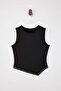 Siyah Fitted/Vücuda Oturan Kolsuz Aksesuar Detaylı Esnek Örme Bluz TWOSS26BZ00030 - 5