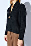 Gold Buttoned Feathered Knit Cardigan - Black |   Mkw359857-01 - 4