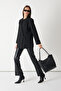 Women's Black Double Handle Faux Leather Shoulder Bag - 4