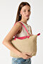 Women's Fuchsia Medium Size Straw Hand and Shoulder Bag with Strap - 4