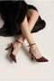 Women's Burgundy Strappy Heeled Shoes - 2