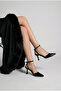 Women's Patent Black Strappy Heeled Shoes - 3