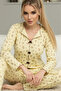 Yellow Floral Pattern Cotton Bow Tie Ribbed Knitted Pajamas Suit25226004-4