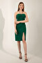 Women's Emerald Green Slim Fit Stone Strap Midi Evening Dress