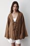 Women's Batwing Sleeve Double Tie Kimono 100% Cotton Brown - 4