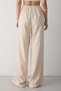 Women's Elastic Waist Wide Leg Palazzo Linen Trousers Beige - 6