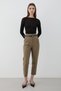 Women's High Waist Pleated Fabric Trousers Khaki - 2