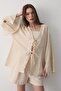 Women's Batwing Sleeve Double Tie Kimono 100% Cotton Beige - 6