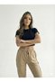 Women's Mink Color Waist and Ankle Elastic Detailed Side Single Stripe Striped Double Pocket Drawstring Pants 3564 - 2