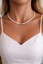 White Glass Beaded Women's Necklace with Heart |   Water Green Heart Necklace - 3
