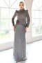 Floral Brooched Lace-Up Back Satin and Sequined Hijab Evening Dress Set Anthracite 1683 - 6