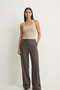 Mena Women's Slim Fit Halter Neck Belt Detail Front Double Layer Knitted Blouse & T-Shirt & Tee - Mink