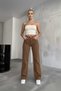 Brown Lycra Super High Waist Loose Jeans Palazzo Trousers. (super High) Wide Leg - 4