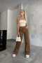 Brown Loose Palazzo Wideleg Jean Power Lycra Women's High Waist Recovery