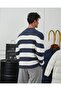 Men's Navy Blue Oversized Striped Thessaloniki Knitted Crew Neck Sweater - 2
