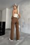 Dess's Allstar Ikon Gold Lycra Brown Loose Denim Super High Trousers Lycra Palazzo - 4