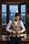 Plaid Patterned V-Neck Vest Slim Fit - 2