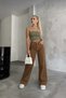 Loiss Brown Lycra Super High Waist Loose Jeans Palazzo Pants. (Super High)