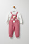 Unisex Boy Size Line Corded Fabric 2-Piece Salopet with Teddy Toy