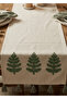 Green Color Tree Embroidered Tasseled Buldan Handwork Cotton Runner (40X130 cm) - 4
