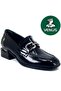 Haydro Genuine Leather Comfort Orthopedic Women's Heeled Shoes Black-Patterned Leather