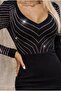 Women's Long Sleeve V-Neck Stone Mini Imported Crepe Dress - 5