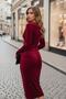 Double-Breasted Collar Waist Drawstring Detail Midi Velvet Dress - 6