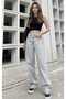 Baggy Jeans with Buckle Detail, Ice Snow Super High Waist, Lycra-Free