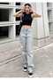 Baggy Jeans with Buckle Detail, Ice Snow Super High Waist, Lycra-Free - 2