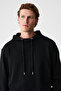 Alessio Men's 100% Cotton Hooded Cord Detailed Oversized Fit Black Sweatshirt - 2