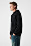 Alessio Men's 100% Cotton Hooded Cord Detailed Oversized Fit Black Sweatshirt - 7