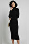 Long Sleeve Turtleneck Corded Fabric Fitted Knitwear Dress - 4