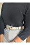 Kindle Patterned Faux Leather Women's Gold Buckle Jacket Belt Dress Pants Belt - 2