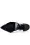 Molly Anthracite Satin Pointed Toe Stone Mesh Thick Heeled Evening Dress Bridal Shoes - 7